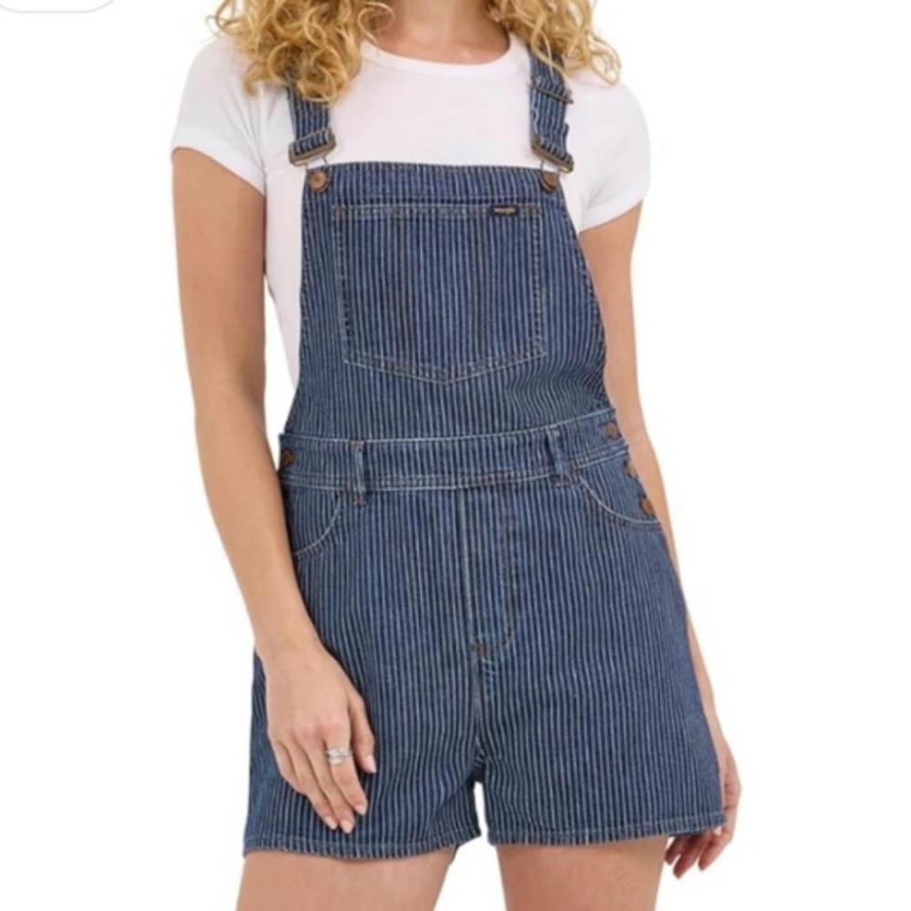 NWT Wrangler Blue Pinstripe Denim Shortalls Overalls